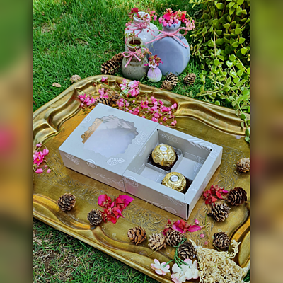 Light Green 4 Cavity Box With White Floral Pattern - best for chocolates and laddoo candles.