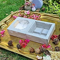 Light Green 4 Cavity Box With White Floral Pattern - best for chocolates and laddoo candles. Light Green 4 Cavity Box With White Floral Pattern - best for chocolates and laddoo candles.