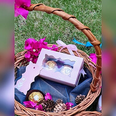 Light Pink 2 Cavity Box With White Floral Pattern - best for chocolates and laddoo candles.