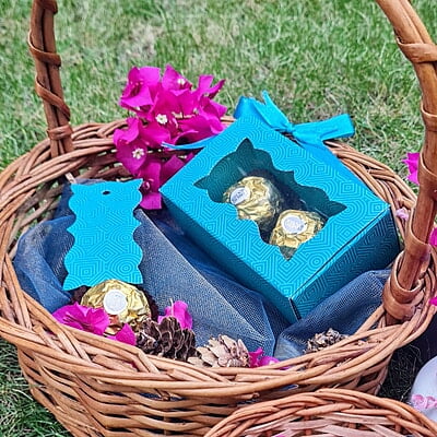 Dark Blue 2 Cavity Box With Light Blue Pattern - best for chocolates and laddoo candles.